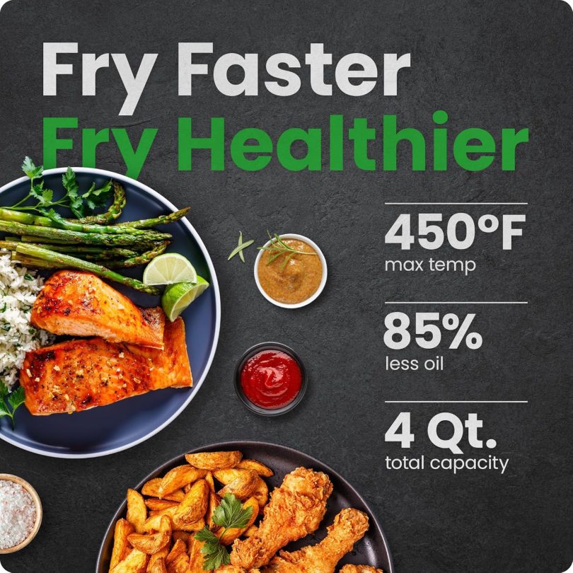 Chefman Air Fryer – 4 QT Compact Airfryer for Quick & Easy Meals in Minutes, Features Hi-Fry Technology for Extra Crisp, Touchscreen Controls with 4 Presets, Nonstick & Dishwasher Safe Basket - Black - Image 2