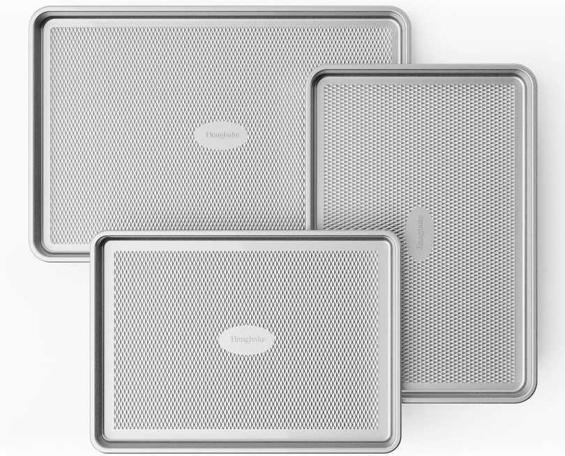 HONGBAKE Naturally Non Toxic Baking Sheet Pan Set of 3, Heavy Duty Aluminized Steel Cookie Sheets, Half/Quarter/Jelly Roll Pans with Textured Nonstick Surface, Free of PTFE & PFOA