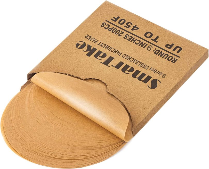 SMARTAKE 200 Pcs Unbleached Parchment Paper Baking Sheets Round, 9 Inches Non-Stick Precut Baking Parchment, for Baking Grilling Air Fryer Steaming Bread Cup Cake Cookie and More