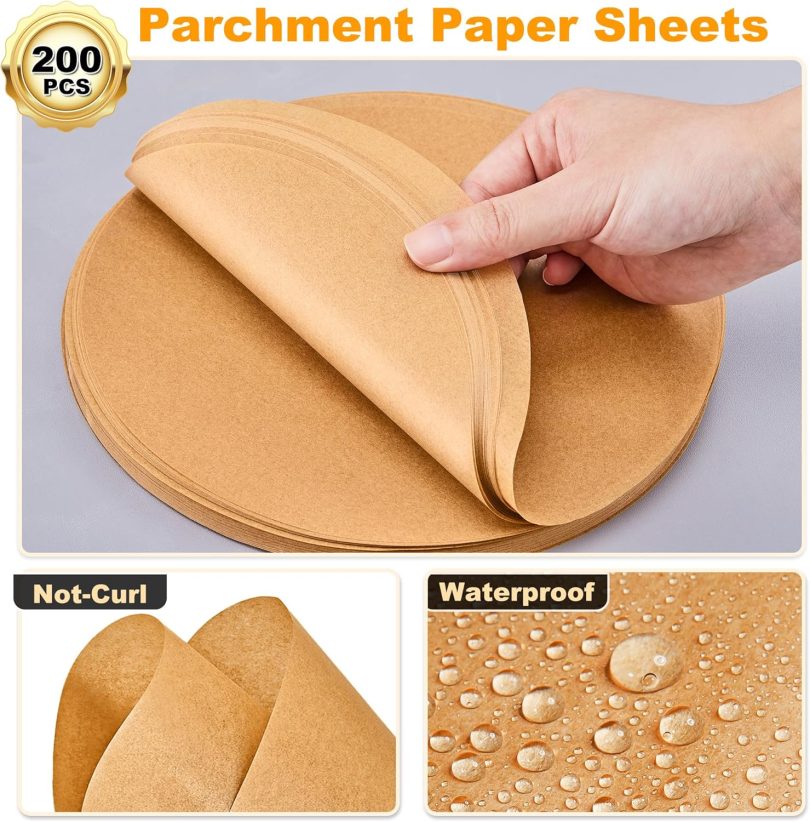 SMARTAKE 200 Pcs Unbleached Parchment Paper Baking Sheets Round, 9 Inches Non-Stick Precut Baking Parchment, for Baking Grilling Air Fryer Steaming Bread Cup Cake Cookie and More - Image 3