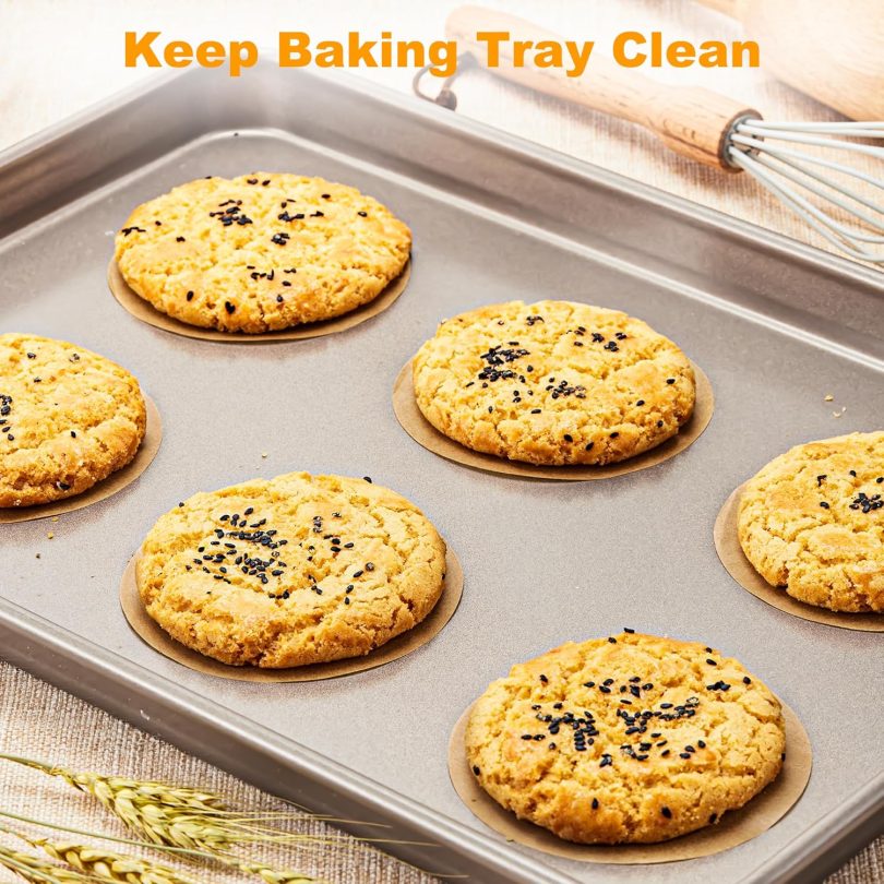 SMARTAKE 200 Pcs Unbleached Parchment Paper Baking Sheets Round, 9 Inches Non-Stick Precut Baking Parchment, for Baking Grilling Air Fryer Steaming Bread Cup Cake Cookie and More - Image 6