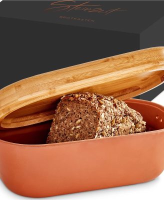 Steinzeit Bread Box Made from Breathable Terracotta (9.8x5.1x3.9 inches) - Keeps Bread Fresh Longer - Bread Box for Kitchen Countertop - Bread Storage for Homemade Sourdough Bread