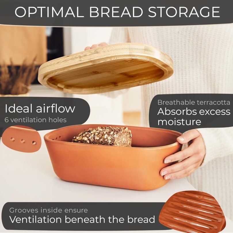 Steinzeit Bread Box Made from Breathable Terracotta (9.8x5.1x3.9 inches) - Keeps Bread Fresh Longer - Bread Box for Kitchen Countertop - Bread Storage for Homemade Sourdough Bread - Image 2