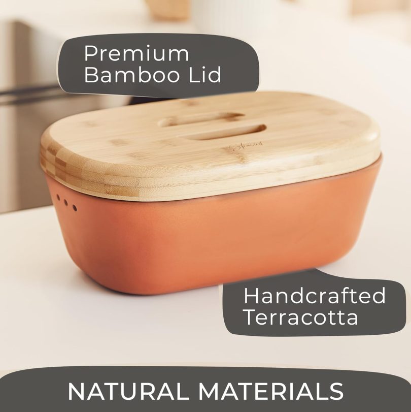 Steinzeit Bread Box Made from Breathable Terracotta (9.8x5.1x3.9 inches) - Keeps Bread Fresh Longer - Bread Box for Kitchen Countertop - Bread Storage for Homemade Sourdough Bread - Image 3