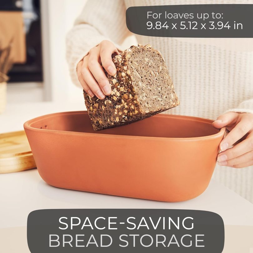 Steinzeit Bread Box Made from Breathable Terracotta (9.8x5.1x3.9 inches) - Keeps Bread Fresh Longer - Bread Box for Kitchen Countertop - Bread Storage for Homemade Sourdough Bread - Image 4