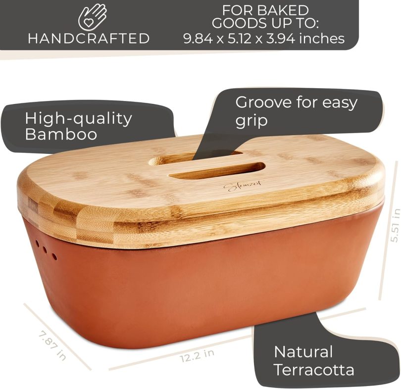 Steinzeit Bread Box Made from Breathable Terracotta (9.8x5.1x3.9 inches) - Keeps Bread Fresh Longer - Bread Box for Kitchen Countertop - Bread Storage for Homemade Sourdough Bread - Image 7